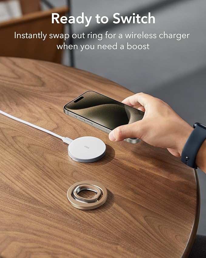 ESR for MagSafe Ring Holder, for MagSafe Phone Grip, Magnetic Phone Ring Holder, Magnetic Phone Grip with 2-Way Adjustable Stand for iPhone 17/16/15/14/13/12, S25, Pixel 10, Phone Accessories,Titanium