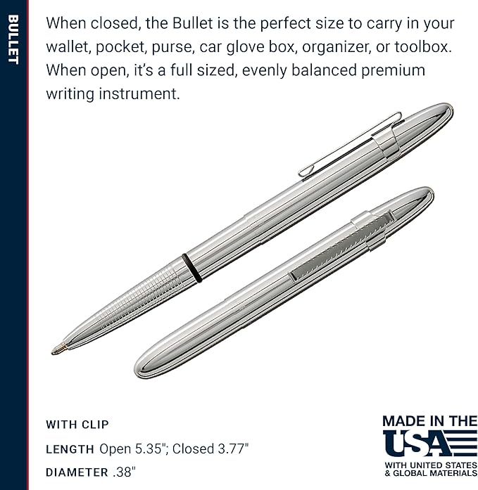 Fisher Space Pen Bullet Pen - 400 Series - Ink Pen - Chrome with Clip