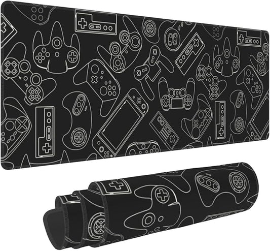Video Game Controller Black Background XL Large Mouse Pad with Stitched Edges Long Non-Slip Rubber Base Mousepad Laptop Keyboard Mat Desk Pad for Office Home Desk Decor, 31.5" X 11.8"