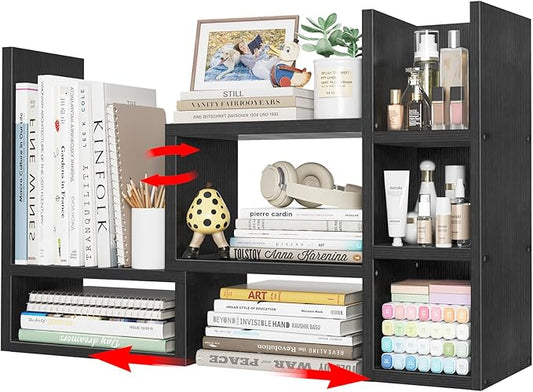 Desk Shelves Desktop Orgnizer Shlef - Black Office Organization for Top of Desk Organizers and Accessories Corner Bookshelf Table Top Shelving Small Hutch Decorations for Office