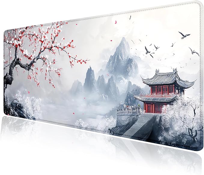 Cherry Blossom Japanese Large Mouse Pad, Desk Mat Computer Keyboard Pad Non-Slip Rubber Base Waterproof with Stitched Edges for Laptop Gaming, Office & Home 31.5 x 11.8 Inch