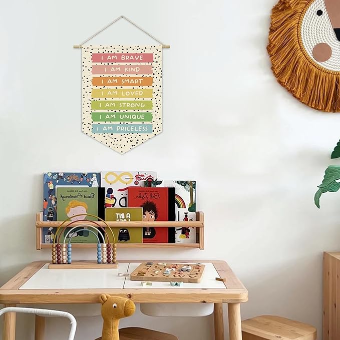 Boho Classroom Decor,Positive Affirmation for Playroom Wall Decor Canvas Banner,Pastel Rainbow Wall Hanging Pennant Flagfor Playroom Homeschool Bedroom 15x11in