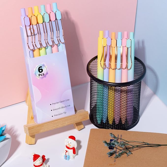 Gel Pens, 6 Pcs Smooth Writing No Bleed & Smear, Black Ink Cute Fine Point (0.5mm), Retractable Aesthetic Journaling School Office Supplies for Women & Men