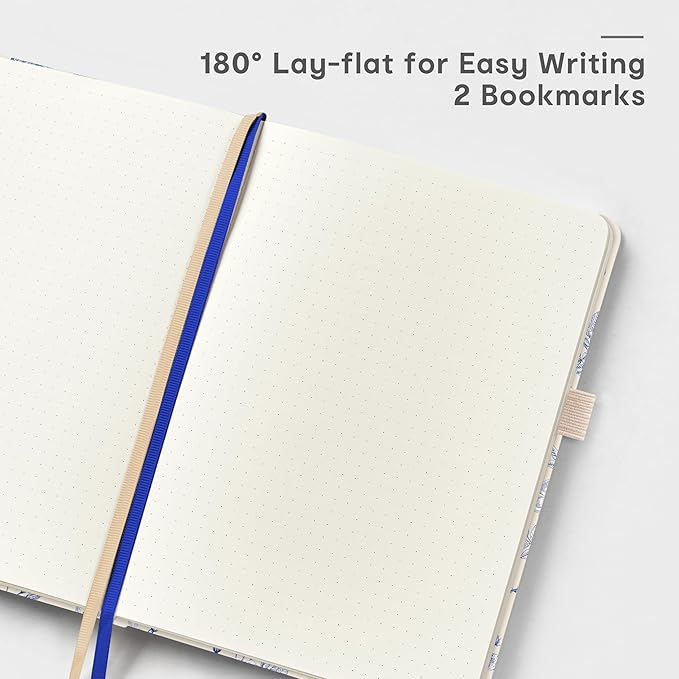 &And Per Se Dotted Journal Notebook for Women&Men with Pattern, A5 Leather Hardcover, 160 Pages 100GSM Thick Dotted Paper, Valentine's Day Gift Journal for Her (Blue Flowers)