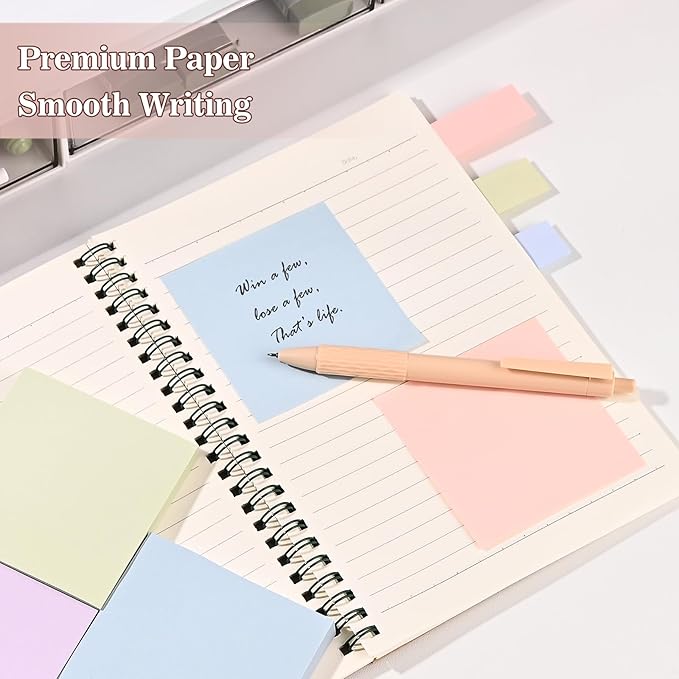 BAYTORY 6 Pads Pastel Sticky Notes, Memo Self-Stick Note, Index Tabs Easy to Post for School Office Notebook (3x3 & 3x0.7 Inch)