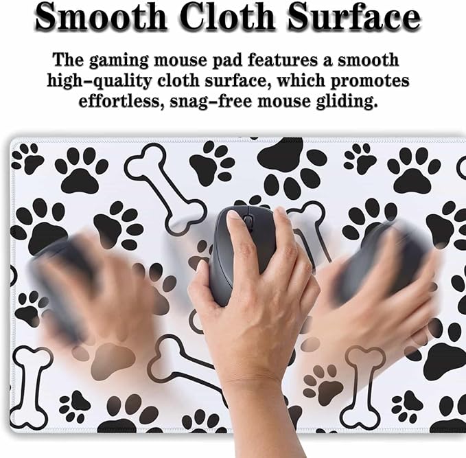 Desktop Mats Laptop Desk Mat Gaming Mouse Pad Extra Large Mouse Pads Computer Mats Office Pad Waterproof Non-Slip Rubber Base 35.4 X 15.7 for Game Office, Dogs Paws and Bones