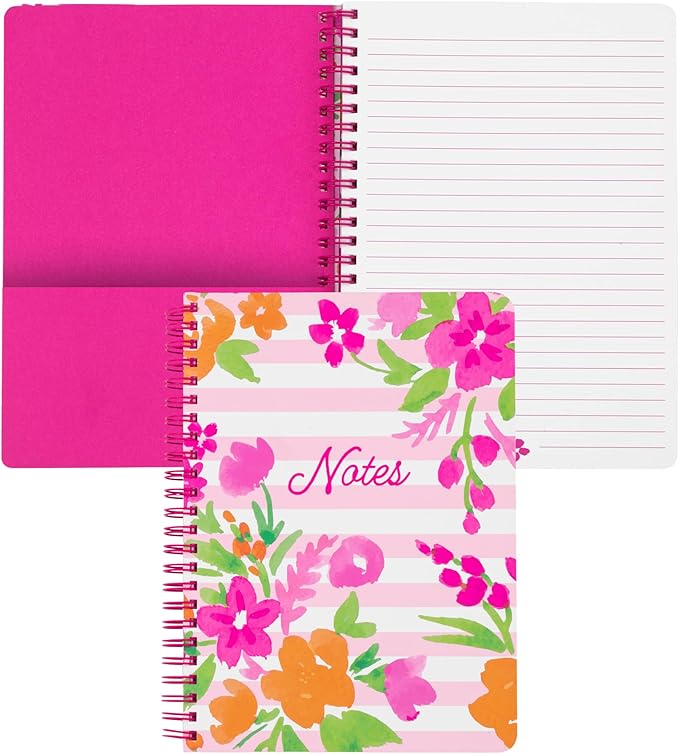 Steel Mill & Co Cute Mini Spiral Notebook, 8.25" x 6.25" Journal with Durable Hardcover and 160 Lined Pages (Watercolor Flowers)