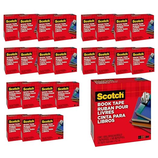 Scotch Book Tape, 2 in x 540 in, Excellent for Repairing, Reinforcing Protecting, and Covering (845) - (24-Pack)