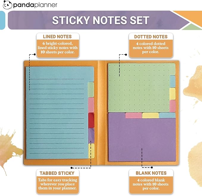 Panda Planner Sticky Notes Set – 140 Spring Colors Sticky Notes for Home, Office, & School – Tabbed, Dotted, Blank, & Lined Sticky Notes for Productivity & Organization (Spring Colors)