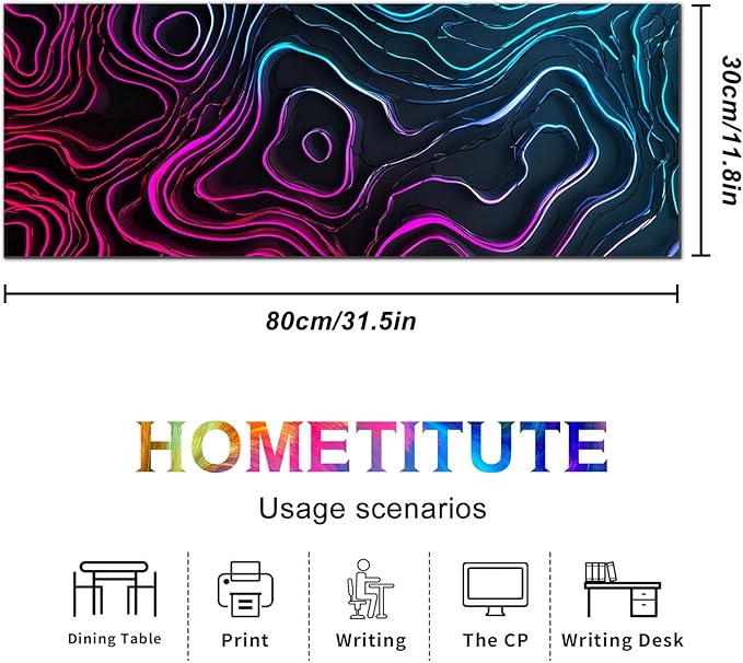 Large Mouse Pad Gaming Mousepad 31.5 x 11.8 Inch Keyboard Desktop Mat Diatomite XL Mouse Pad for Home and Office Desk Accessories with Neon Abstract Wave Pattern Artwork Diatomite