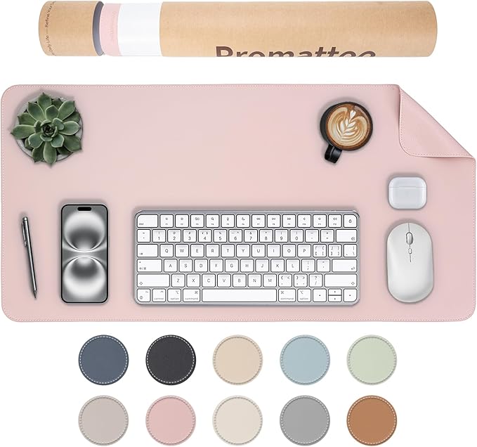 Oversized Non-Slip Desk Pad Protector with Premium Gift Box – Vegan Leather Waterproof Laptop Mat for Keyboard & Mouse, Grips Desk Firmly – Large Office Pad– Sakura Pink
