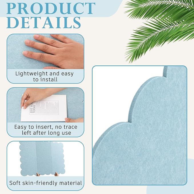 Scalloped Felt Bulletin Board 72 x 48 Inches Foldable Light Blue Pin Cork Board Alternative for Wall, 6' x 4' Trifold Picture Vision Self Adhesive Bulletin Decorative