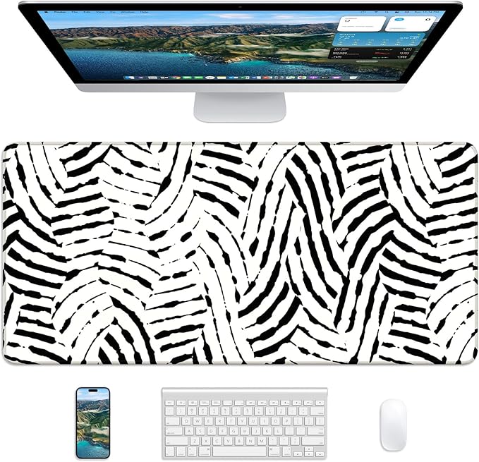 XL Gaming Mouse Pad, 31.5x17.5'' Large Desk Mat with Anti-Slip Rubber Base & Stitched Edges for Gaming, Office, Home - Tiger Stripes
