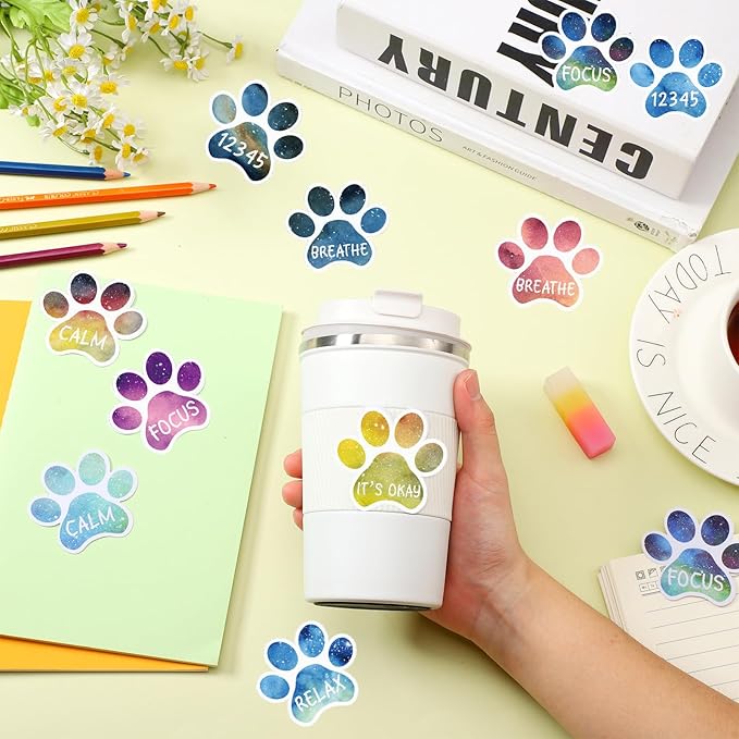 Crtiin 100 Pcs Sensory Strips Anxiety Calm Mindfulness Stickers Fidget Stress Breathing Sensory Sticker Different Textures Rough Tactile Tape for Mental Health Adults Desk Anxiety Relief(Paw)