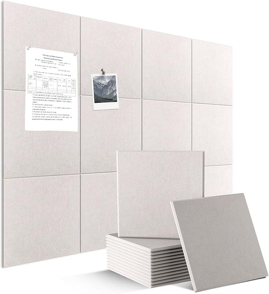 Large Felt Bulletin Board Tiles 48" x 36" Cork Board Alternative 12 Pack with 70 Adhesive Tabs Felt Wall Tiles Cork Boards for Walls Thick Slat Wall Panels for Home Office Classroom Decor