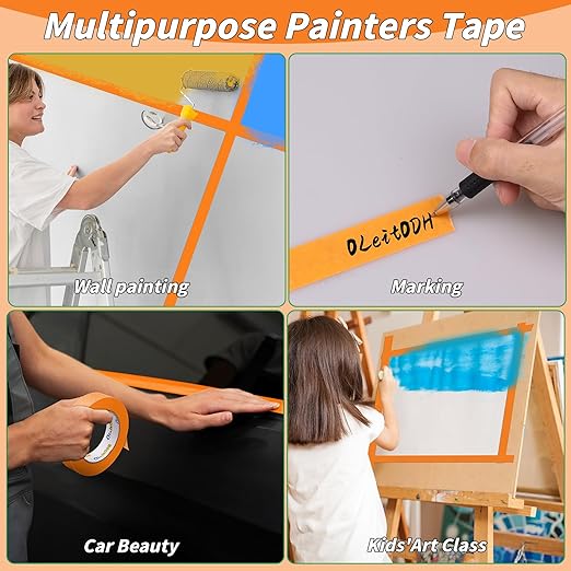 15 Rolls Orange Painters Tape Bulk 1 inch x 825 Yards, Painters Masking Tape No Residue Wall Painting Tape Artist Tape Trim Edge Finishing Tape for Wall Painting Decoration DIY Supplies