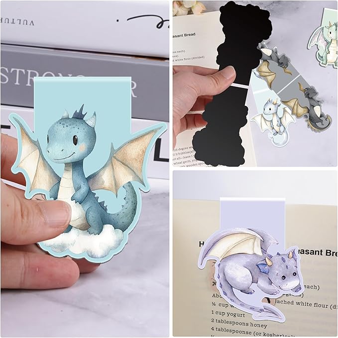 Cute Dragon Magnetic Bookmarks, 8 Pcs Fun Animal Book Marks for Reading Kids Boys Girls, Magnetic Bookmark Clips for School Supplies, Birthday Christmas Gifts for Book Lovers