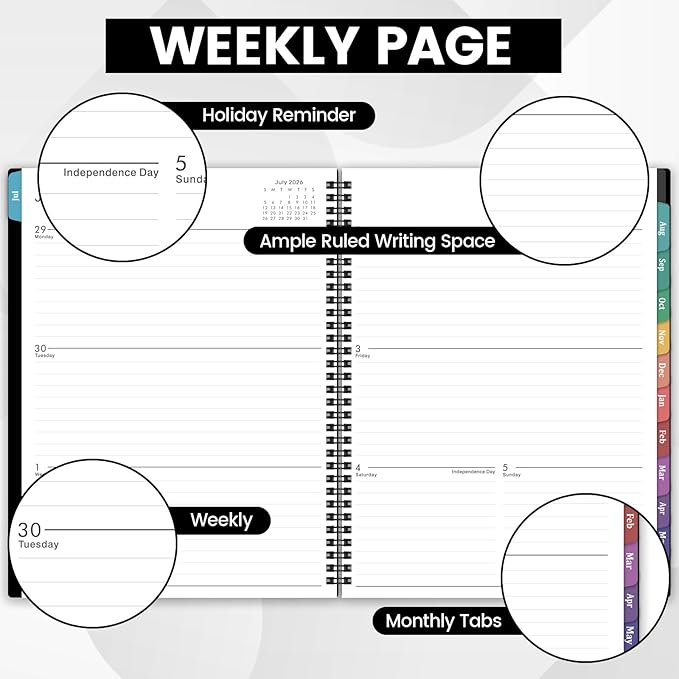Planner 2026-2027- 2026-2027 Planner Weekly and Monthly, Academic Planner 2026-2027, JUL. 2026 - JUN. 2027, 9" x 11", Weekly Monthly Planner with Colorful Tabs, Waterproof Cover, Twin-wire Binding, Back Pocket - Black