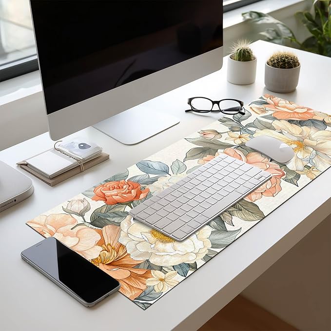 Floral XL Mouse Pad 31.5 x 11.8 Inch Gaming Mousepad Diatomite Large Keyboard Mouse Pad for Home and Office Desk Accessories with Elegant Botanical Bloom Artwork