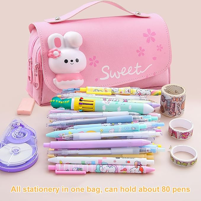 MCWTH Pencil Case for Girls, Kids Large Capacity Cute Pencil Box with Compartments School Organizer Pen Pouch (Sakura Pink)
