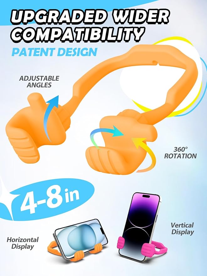 Easter Basket Stuffers for Teen Girls Boys Cell Phone Stand - 2 Pack Thumbs Up Lazy Phone Holder for Desk Birthday Easter Gifts for Kids Adults Women Men(Bright Purple & Orange Yellow, 2)