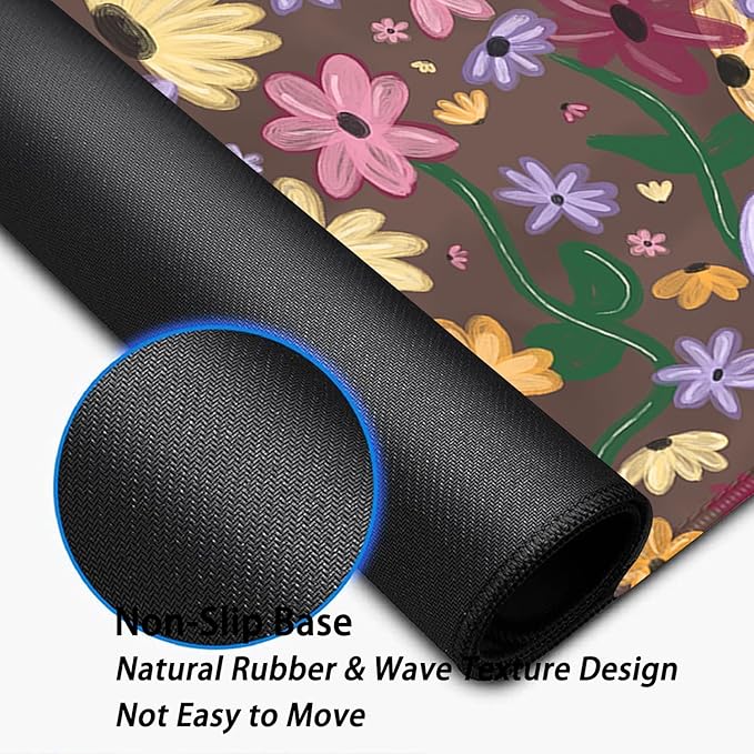 Cottagecore Mouse Pad Surprise Song Piano Floral Desk Pad,Cute Desk Mat Acoustic Set Aesthetic Mousepad,Extend XL Stitched Edges,Non-Slip Rubber Base for Office Work Home (31.5X11.8 in)