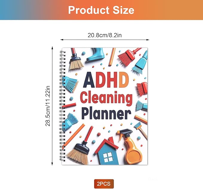 2pcs Adhd Cleaning Planner for Adults Women Teens Adhd Cleaning and Organizing Planner Cleaning Schedule and Checklist Notebook List Daily Weekly Monthly for Home Chore Chart Adhd Daily Planner