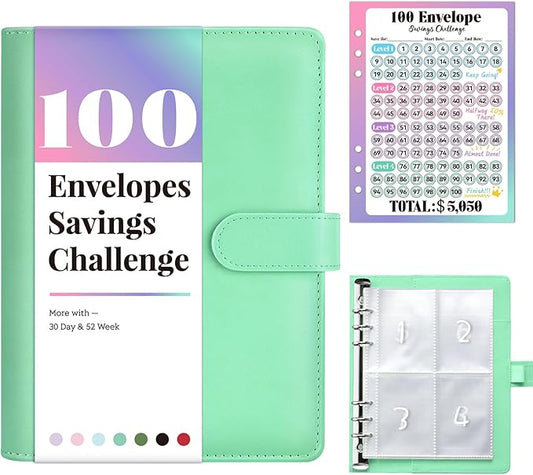 Sooez 100 Envelopes Money Saving Challenge, Savings Challenges Book with Envelopes, Flexible Saving $5050, $2600, $300, Savings Binder with 100 Pocket Pre-Number & Reusable Laminated Tracker