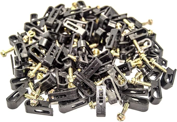 (TM) Flex Dual Coaxial Cable Clips, Cat6, Electrical Wire Cable Clip, 1/4 in (6 mm) Screw Clip and Fastener, Black (100 Pieces per Bag)