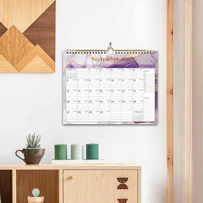 2026 Wall Calendar - 12 Monthly Calendar 2026, January 2026 - December 2026,11.5" x 14.8", 2026 Calendar with Twin-Wire Binding, Hanging Hook, Blocks and Julian Dates (Wall Calendar Purple)