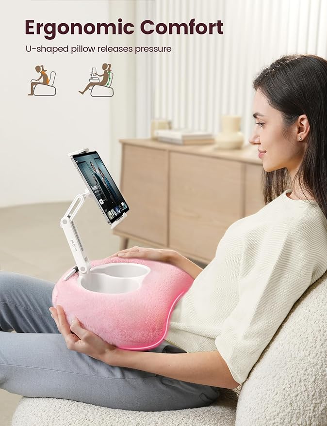 Lamicall Tablet Pillow Stand Holder - [Food-Grade Bowl][Soft & Fluffy] iPad Stand w/Adjustable Arm, Kindle Accessories for Reading in Bed, Lap iPad Holder Gifts for 4.7-13" Tablet, E-Reader, iPhone
