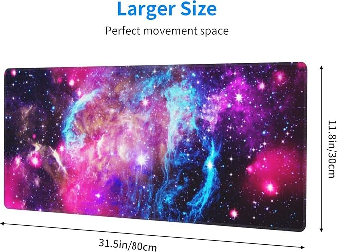 Outer Space Galaxy XL Large Mouse Pad with Stitched Edges Long Non-Slip Rubber Base Mousepad Nebula Astronomy Theme Laptop Keyboard Mat Desk Pad for Office Home Desk Decor, 31.5" X 11.8"
