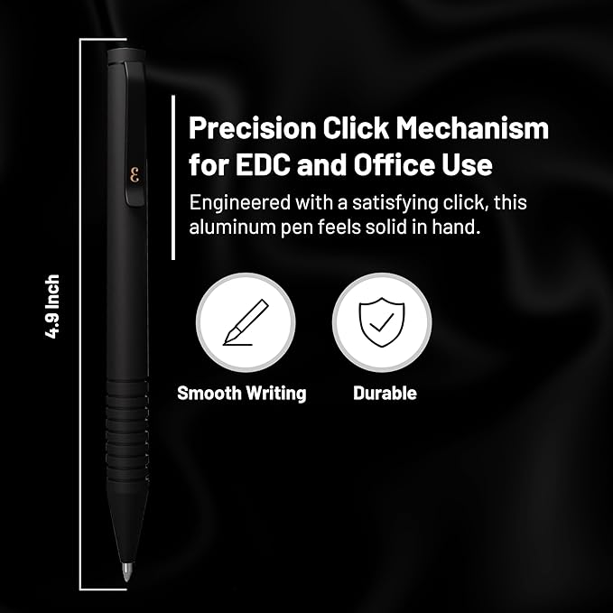 Everyman Black Super Matte Mini Twist Gel Pen | Compact Refillable 0.7mm Gel Pen with Twist Mechanism | Durable Metal EDC Writing Tool for Travel, Office, Work & Gifting