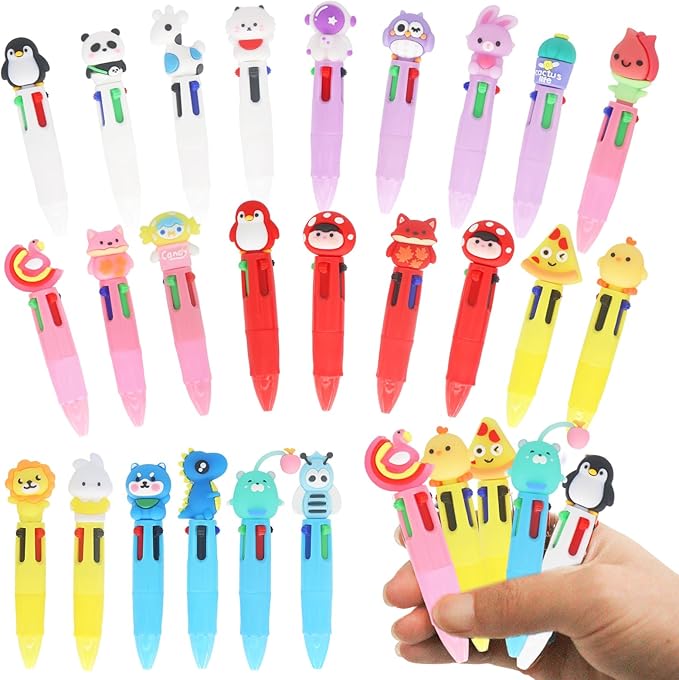 Mini Multicolor Pens in One 4-in-1, Cute Pens Bulk for Children's Party Favors and Birthdays Gifts, Fun Kawaii Cool Ballpoint Pen for Kids Classroom Prizes Teacher Supplies (Cute, 24)