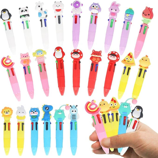 Mini Multicolor Pens in One 4-in-1, Cute Pens Bulk for Children's Party Favors and Birthdays Gifts, Fun Kawaii Cool Ballpoint Pen for Kids Classroom Prizes Teacher Supplies (Cute, 24)
