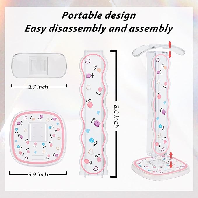 CamyCosy Headphone Holder for Desk, Gaming Headset & Earphone Stand with Tulip Flowers Pattern