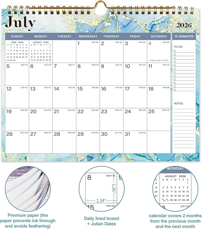 2026 Calendar - 18 Monthly Wall Calendar, July 2025 - December 2026,8.5" x 11", Calendar 2026 with Twin-Wire Binding, Hanging Hook, Blocks and Julian Dates (Calendar Blue)