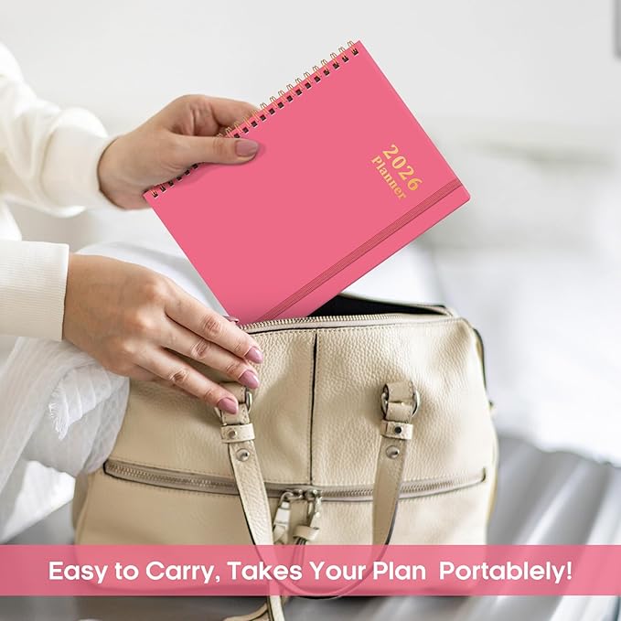 2026 Planner, Weekly and Monthly Calendar Planner, January 2026 - December 2026, Hardcover 2026 Calendar Book with Tabs For Women & Men, Inner Pocket, Spiral Bound, Perfect for Office Home School Supplies - A5 (6.3" x 8.5"), Peach Pink