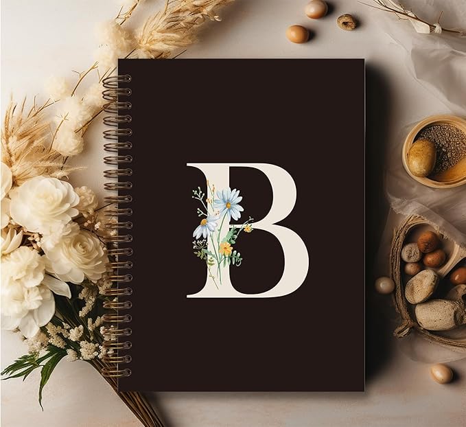 Trendy Personalized Journal Hardcover Spiral Notebook,Black Initial Letter B Notebook,Monogrammed Gifts for Women Teen Girl,College Ruled Hardcover Spiral Notebook 5.5 x 8.3