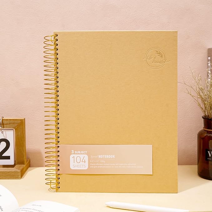 8.5 x 11 Large Spiral Notebook 3 Subject Spiral Notebook Hardcover Spiral Notebook for Note Taking 120 Sheets College Ruled Journal for School Office Supplies Writing Journal,Brown