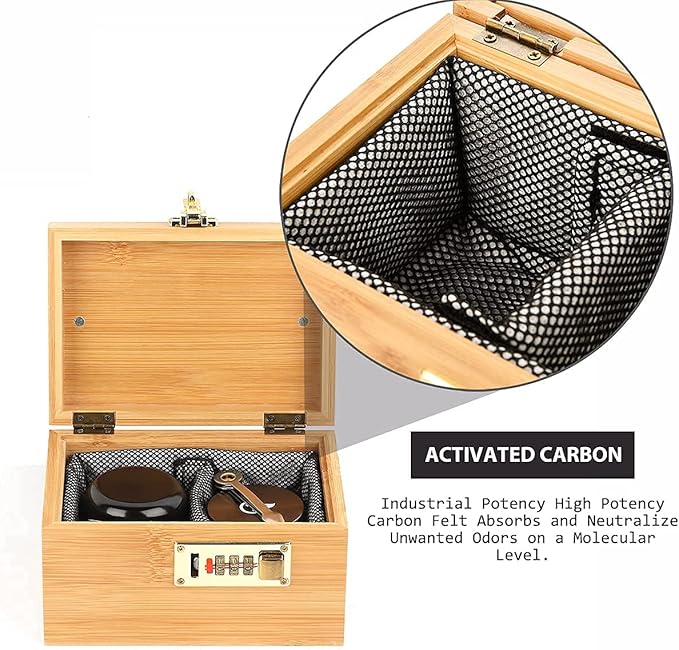 OZCHIN Large Bamboo Box with Combination Lock Decorative box for Home Great Gift Choice Storage Lockbox with Storage Jar, Christmas Gifts for Men Women (Brown, 6.7 x 4.7 x 4 inches)