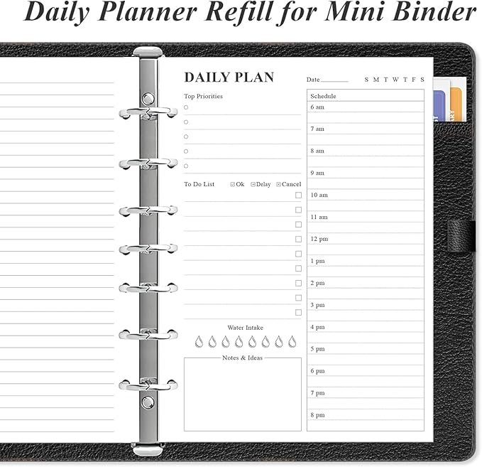7-Hole Punched To Do List Insert - Undated Daily Planner Refill for 3/7 Hole Mini Binder,100 Sheets/200 Pages Planner and Lined Refill, 100 gsm White Paper, 5.8'' x 8.3''
