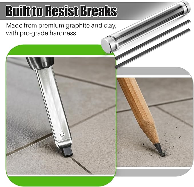 Dreyoo 16 Piece 2x5mm 5.9 Long Graphite Refills, 2B Heavy Duty Replacement Mechanical Carpenter pencil Leads for Architect Construction Woodworking Metal
