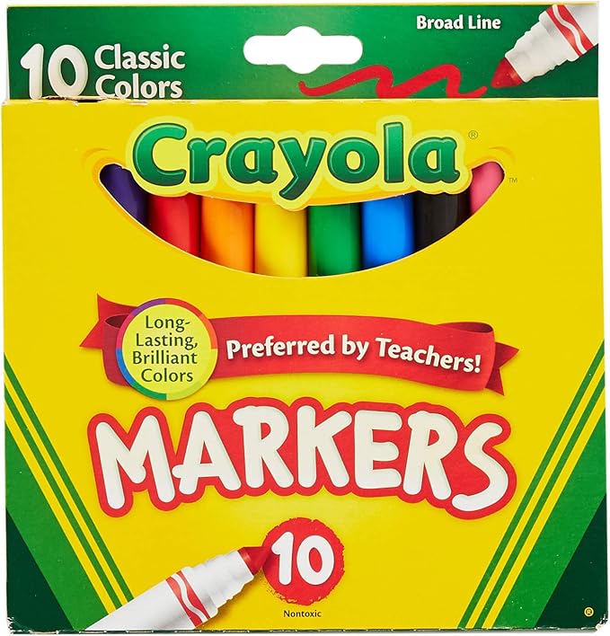 Crayola 758114552570 Broad Line Markers, Classic Colors 10 Each (Pack of 24), Case of 24 no, Count