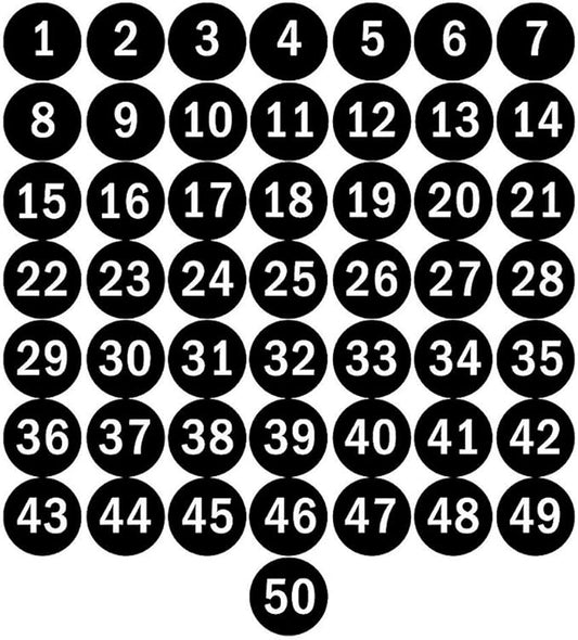 NAVADEAL 2" & 3” Round Number 1-50 Adhesive Stickers in Blue, Red, Black, Green - Inventory Storage Labels, Great for Marking Bins or Toolbox for Daily Use in School, Office, Workshop