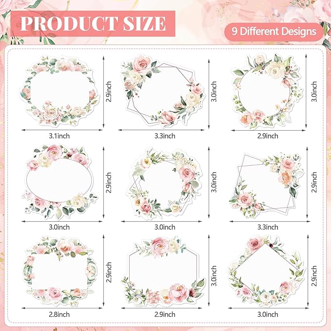Sabary 90 Pcs Cutout Name Tags Water Bottle Labels Daycare Labels Self Adhesive Name Stickers Gift Tags for Classroom Home Desk Bulletin Board Decoration Party Favor 10 Sheets (Floral)