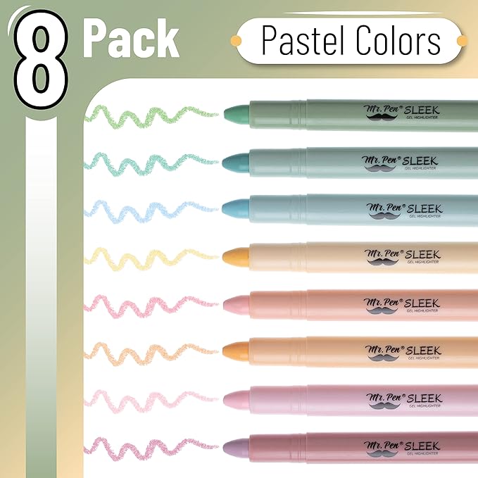 Mr. Pen- Gel Highlighter, 8 Pack, Pastel Colors, No Bleed, Markers for Bibles