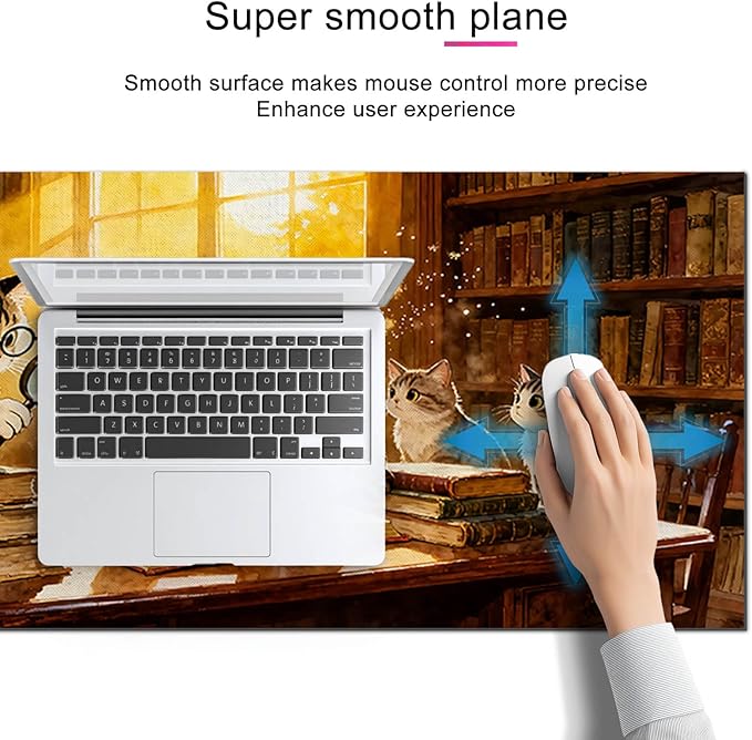 XL Mouse Pad 31.5 x 11.8 Inch Gaming Mousepad Diatomite Large Keyboard Mouse Pad for Home and Office Desk Accessories with Cozy Library Cat Study Artwork
