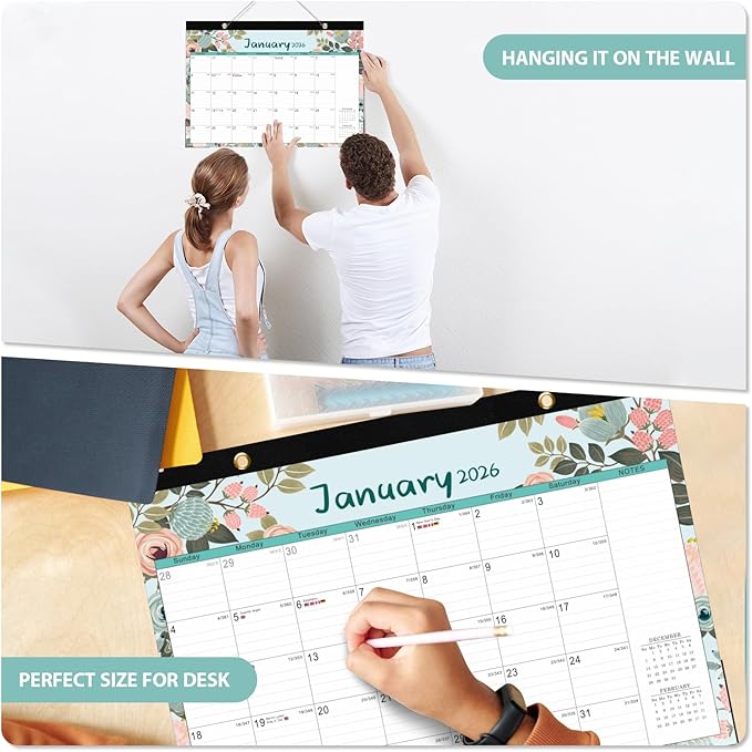 2026 Desk Calendar, Monthly Desk Pad Calendar, Jan 2026 - Jun 2027, Large Size 17"x12" Table Planner with Protect Paper, Stickers, Office Supplies and Desk Accessories for Women