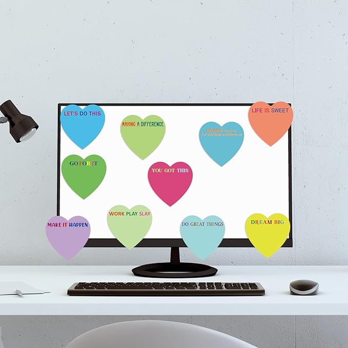 Teling 24 Pack Valentine's Day Sticky Notes Heart Shape Sticky Notes 3 x 3 Inch Inspirational Notepads Bulk Cute Memo Pads for Galentines Party Gifts School Office Supplies (Bright)